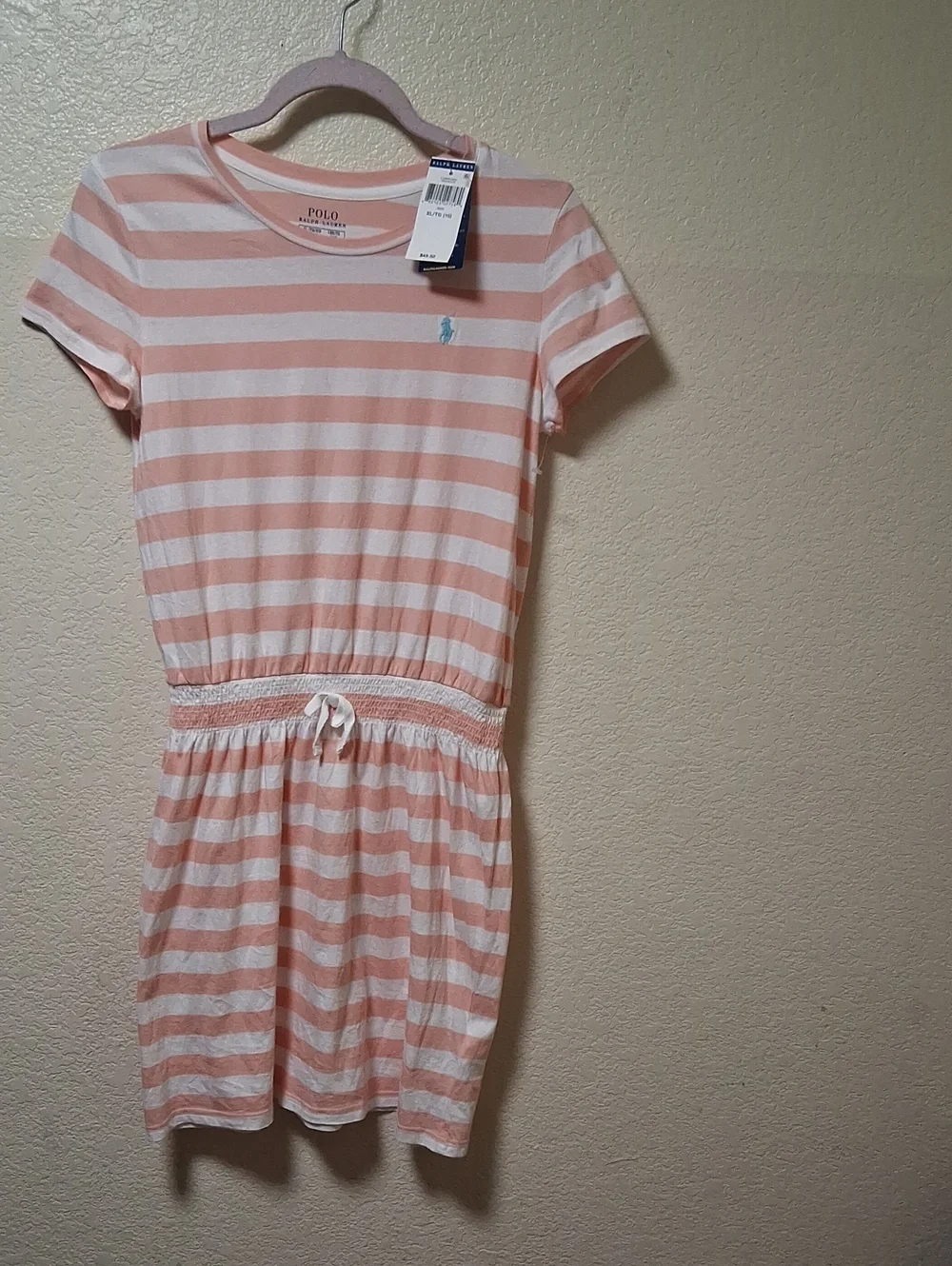 Ralph Lauren Pink and White Striped Drawstring Tee Dress